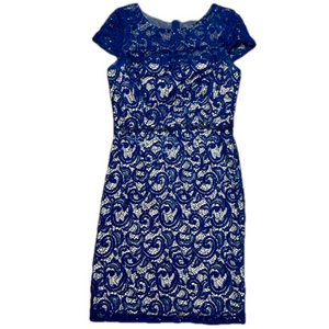 Jackie Jon New York Navy Blue Lace Sequin Beaded Cocktail Dress Size 6